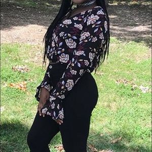 Floral Cropped Flared Long Sleeve Top